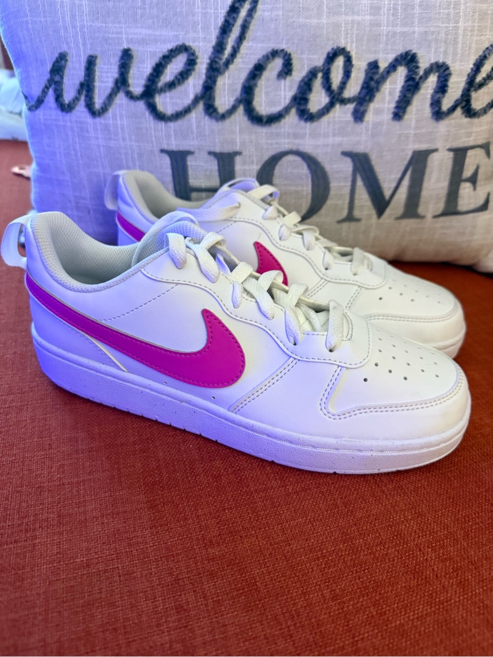 Nike White Sneakers with Pink Swoosh Size women’s 8 and 6 Youth